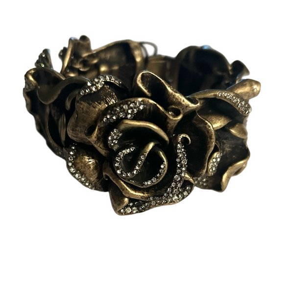 Ann Taylor Jewelry - Ann Taylor Antique Gold Floral Crystal Bracelet